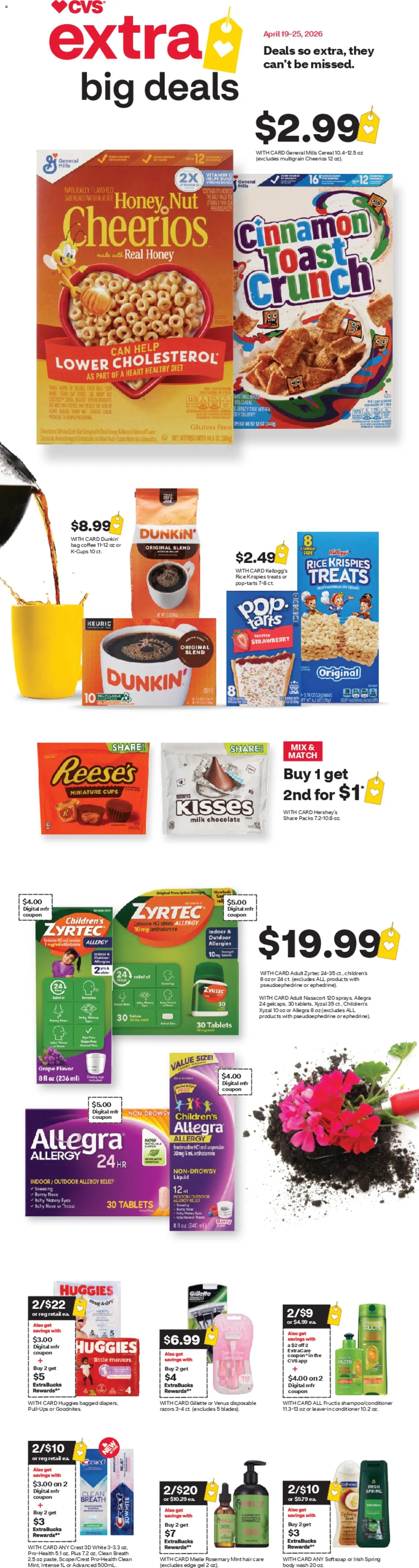 Ad Preview of CVS Pharmacy CVS Pharmacy Weekly Ad - PA from 04/19/2026 - Coffee, Chocolate, Honey, Milk, Cereal, Vitamin, Bag, Conditioner