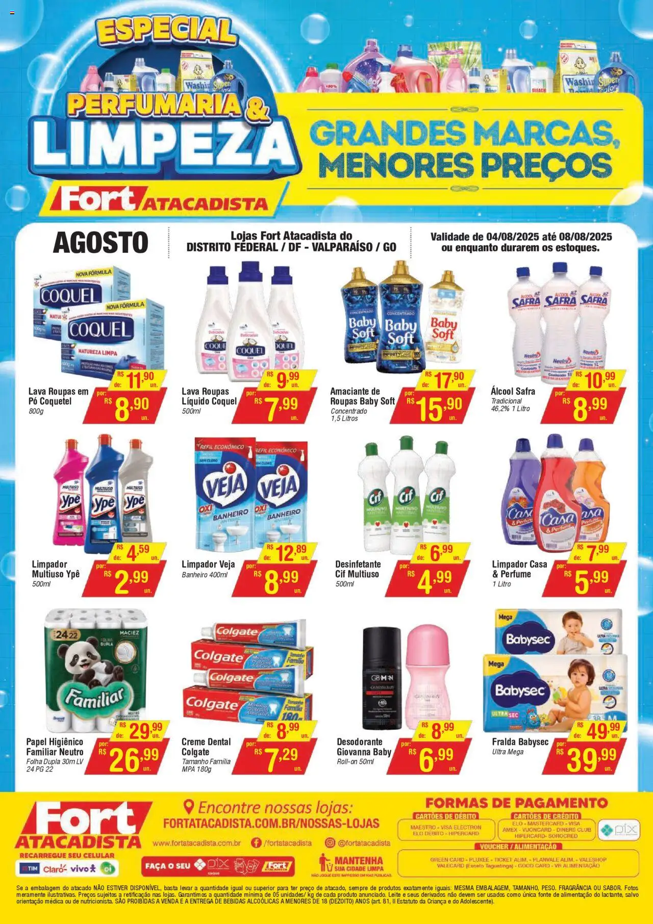 Fort Atacadista folheto "Ofertas Perfumaria e Limpeza" válido a partir de 04/08/2025 - número de página 1 - Celular, Perfume, Bebidas, Álcool, Creme, Amaciante, Creme dental, Limpador multiuso