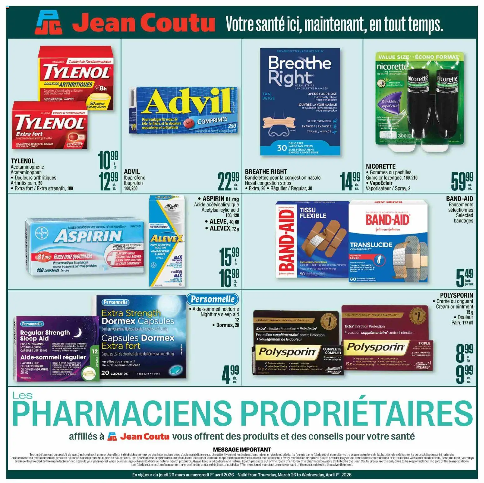 Preview of leaflet Jean Coutu - Encart Pharmacie from shop Jean Coutu is valid from Mar 26, 2026 - Lime, Cream, Strips, Capsules, Inserts
