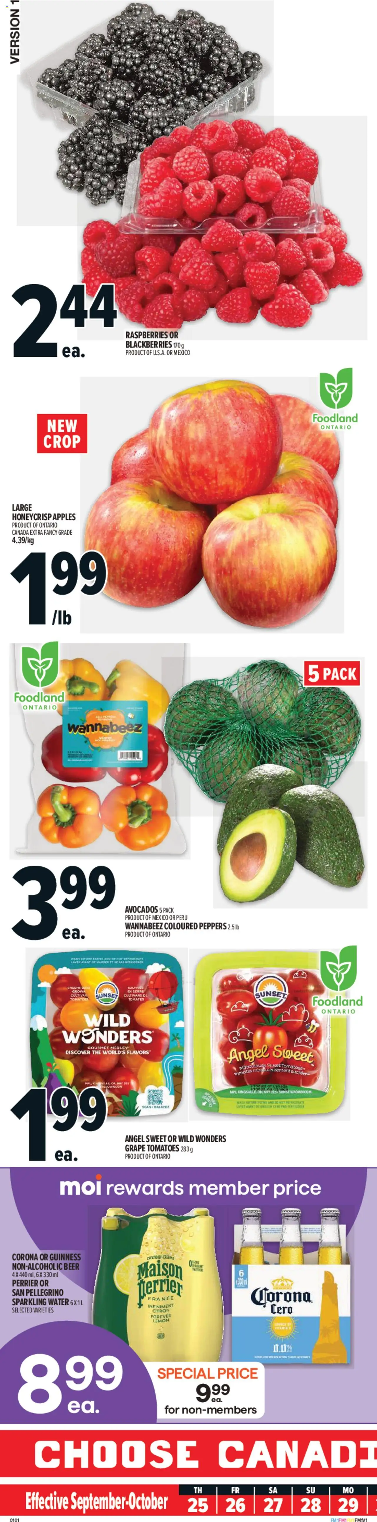 Metro flyer valid from Sep 25, 2025 - page number 1 - Apples, Beer, Water, Tomatoes, Raspberries