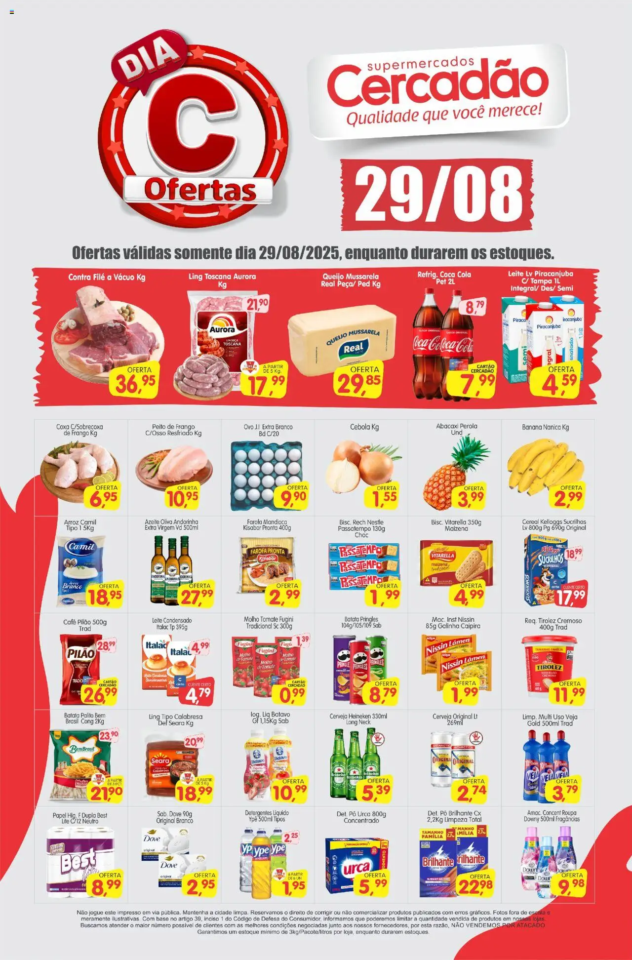 Cercadão folheto "Ofertas da semana" válido a partir de 29/08/2025 - número de página 1 - Cerveja, Leite condensado, Arroz, Abacaxi, Batata, Sucrilhos, Molho de tomate, Linguiça