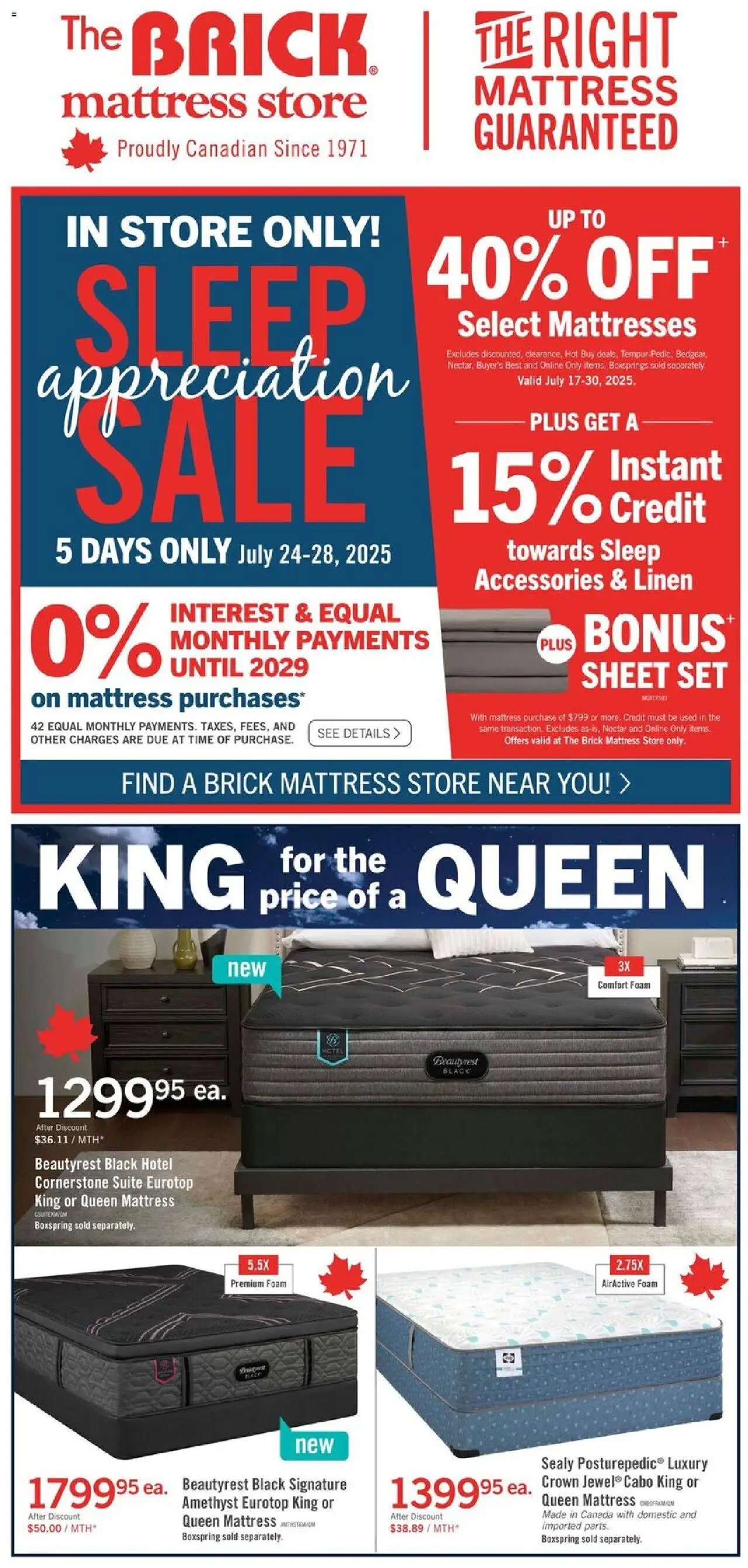 The Brick flyer valid from Jul 17, 2025 - page number 1 - Foam, Mattresses, Mattress