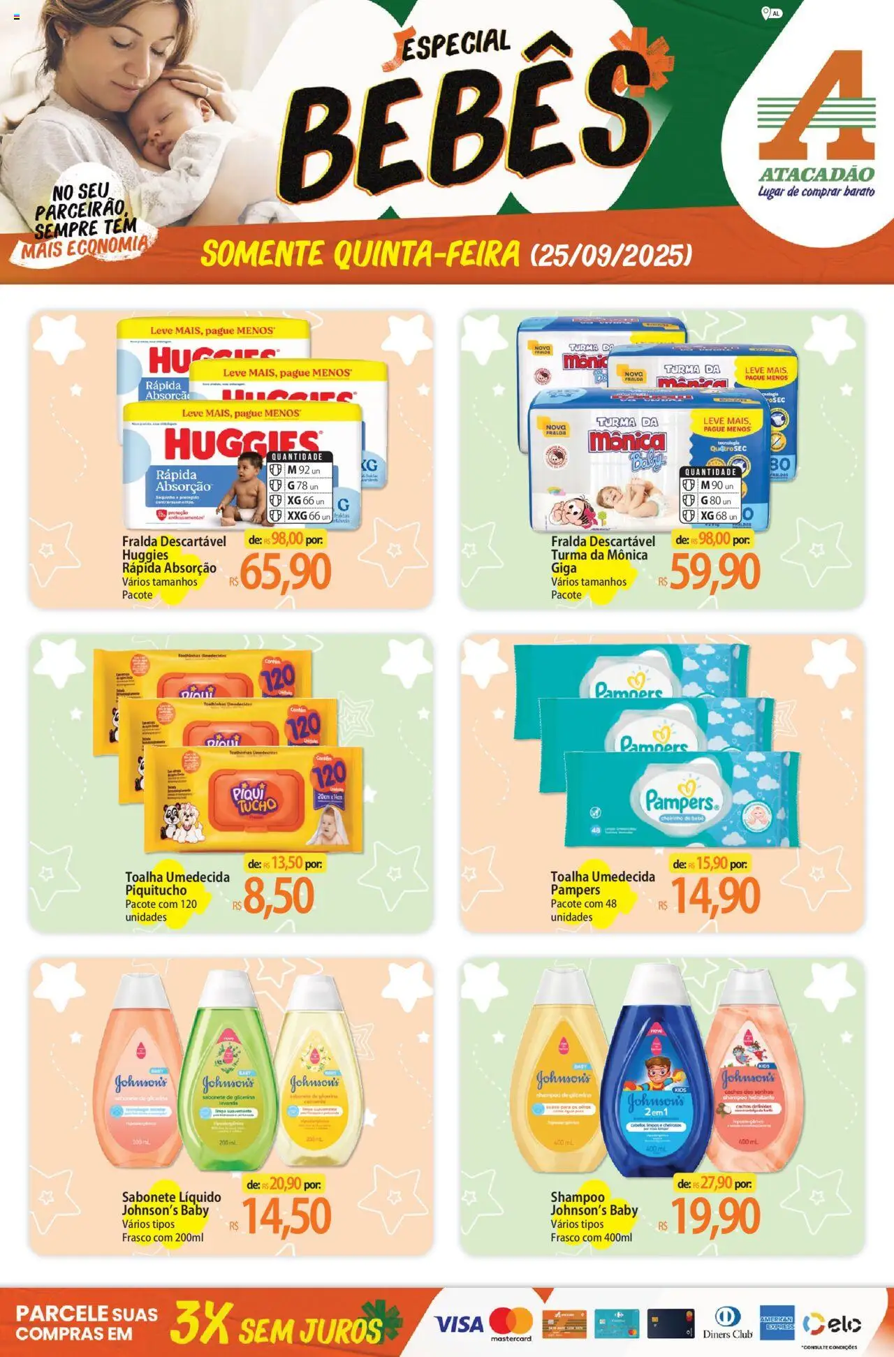 Atacadão folheto "Ofertas - AL" válido a partir de 25/09/2025 - número de página 1 - Shampoo, Cortina, Sabonete, Sabonete líquido, Pampers, Toalha umedecida