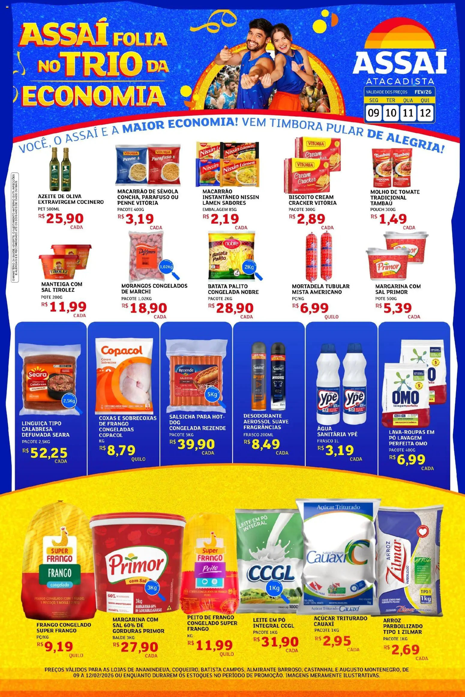 Pré-Visualização do folheto "Encarte - PA" da loja Assaí Atacadista válido a partir de 09/02/2026 - Desodorante, Sal, Arroz, Azeite, Fígado, Pó, Linguiça, Moela