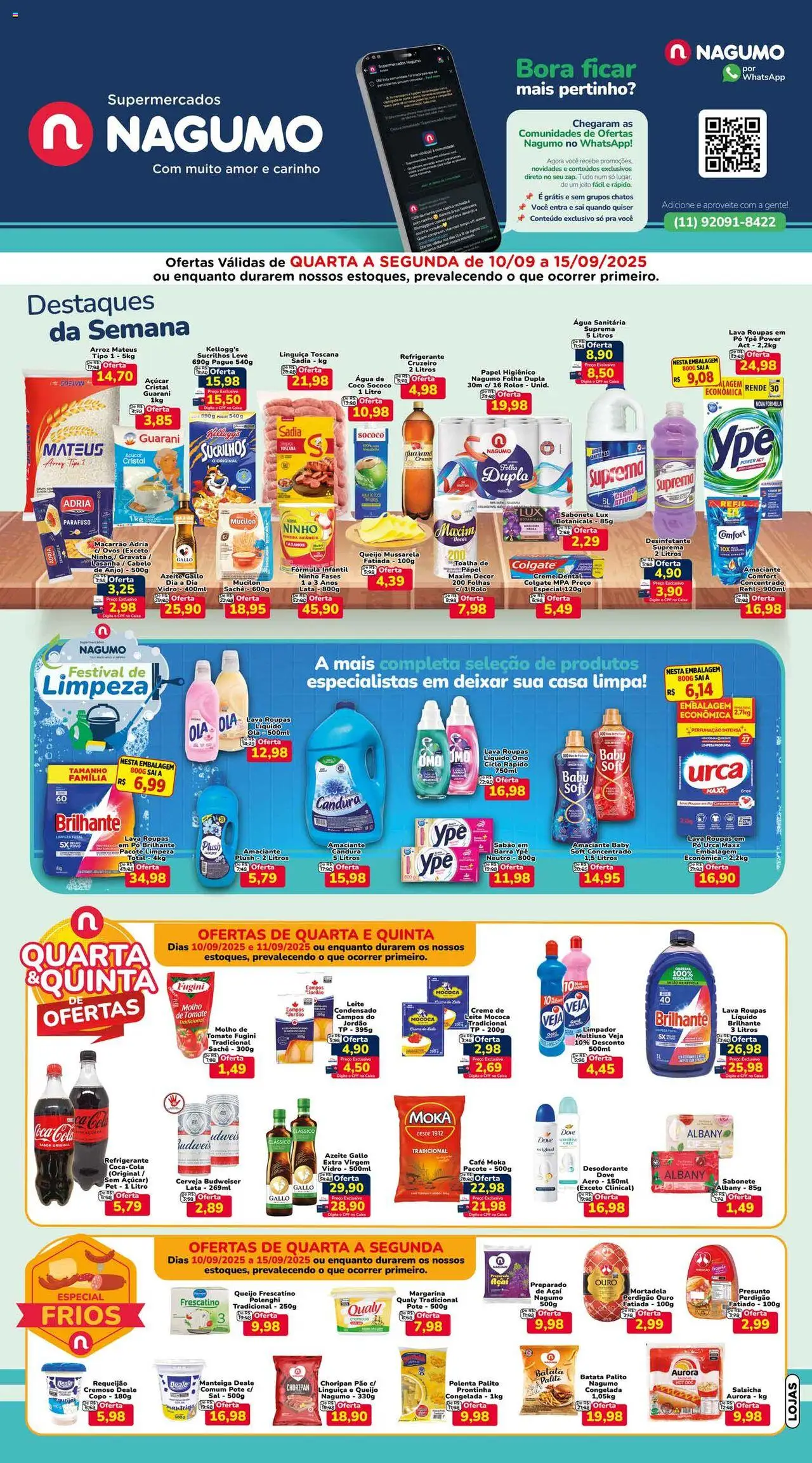 Nagumo folheto "Ofertas da semana" válido a partir de 10/09/2025 - número de página 1 - Cerveja, Roupas, Gravata, Batata, Açúcar, Sucrilhos, Dove, Presunto