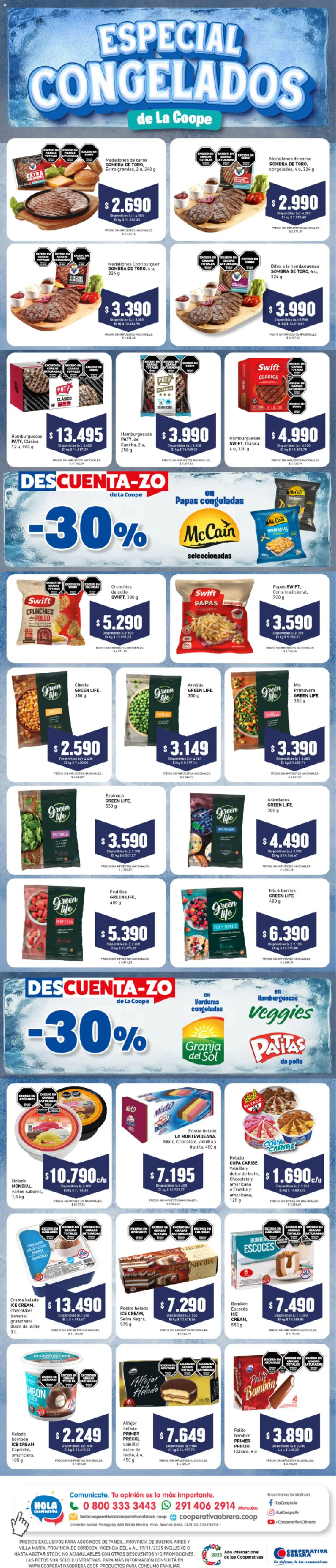 Vista previa del folleto de la tienda Cooperativa Obrera válido desde el 06/11/2025 - Pollo, Dulce de leche, Arándanos, Frutilla, Frutillas, Leche, Vainilla, Dulce