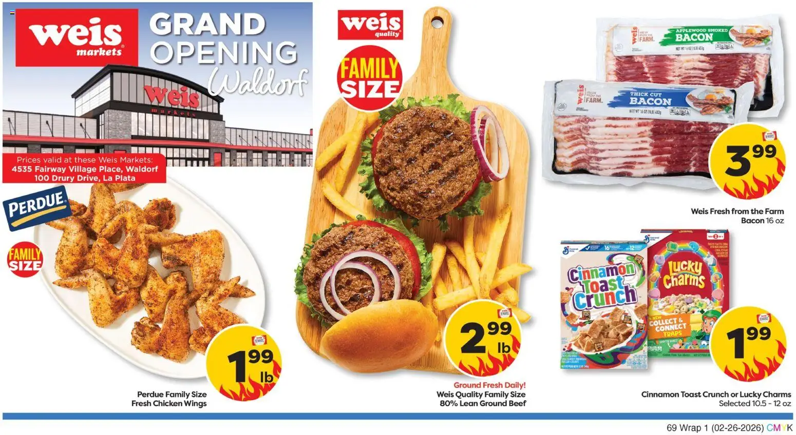 Ad Preview of Weis Grand Opening Waldorf from 02/26/2026 - Chicken wings, Bacon, Beef, Ground beef, Chicken