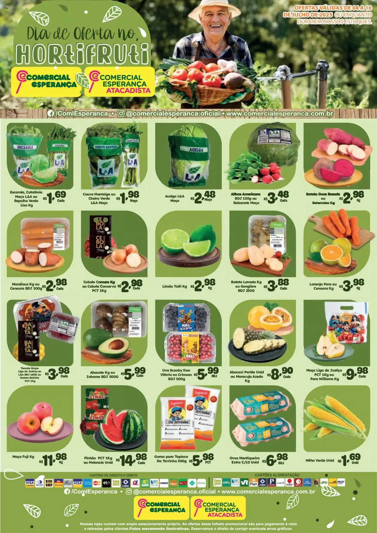 Comercial Esperança folheto "Ofertas Hortifruti" válido a partir de 08/07/2025 - número de página 1 - Melancia, Cebola, Gengibre, Tapioca, Manteiga, Alface, Batata, Couve