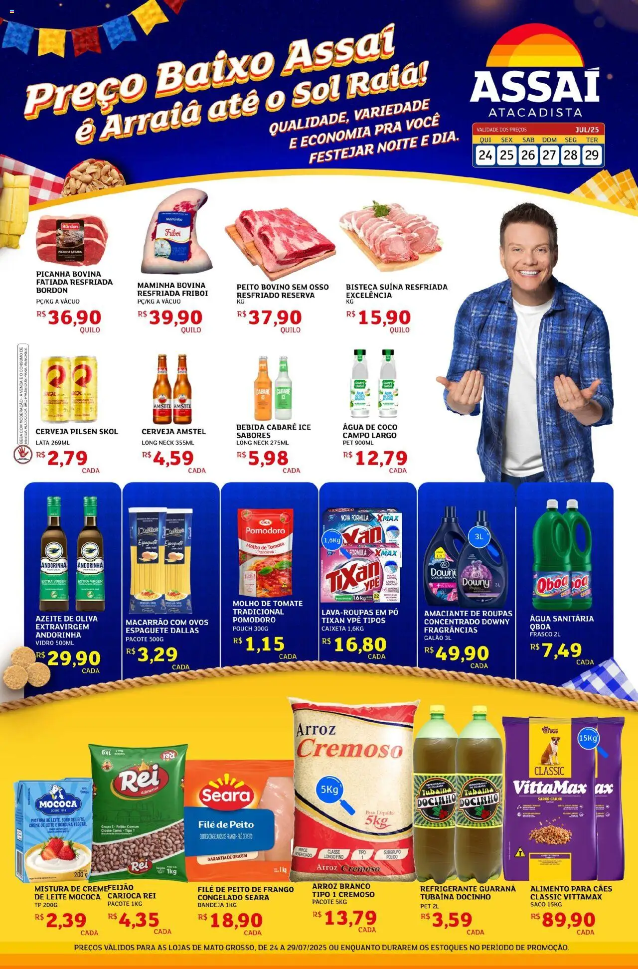 Assaí Atacadista folheto "Encarte - MT" válido a partir de 24/07/2025 - número de página 1 - Água, Roupas, Ovos, Leite, Carne, Alimentos, Espaguete, Maminha