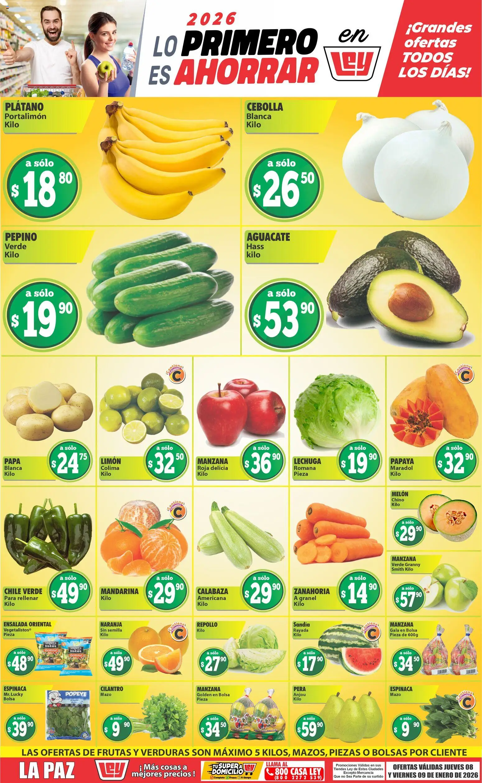 Vista previa las ofertas de la tienda Casa Ley - Folleto Las ofertas de frutas y verduras La Paz desde el 08/01/2026 