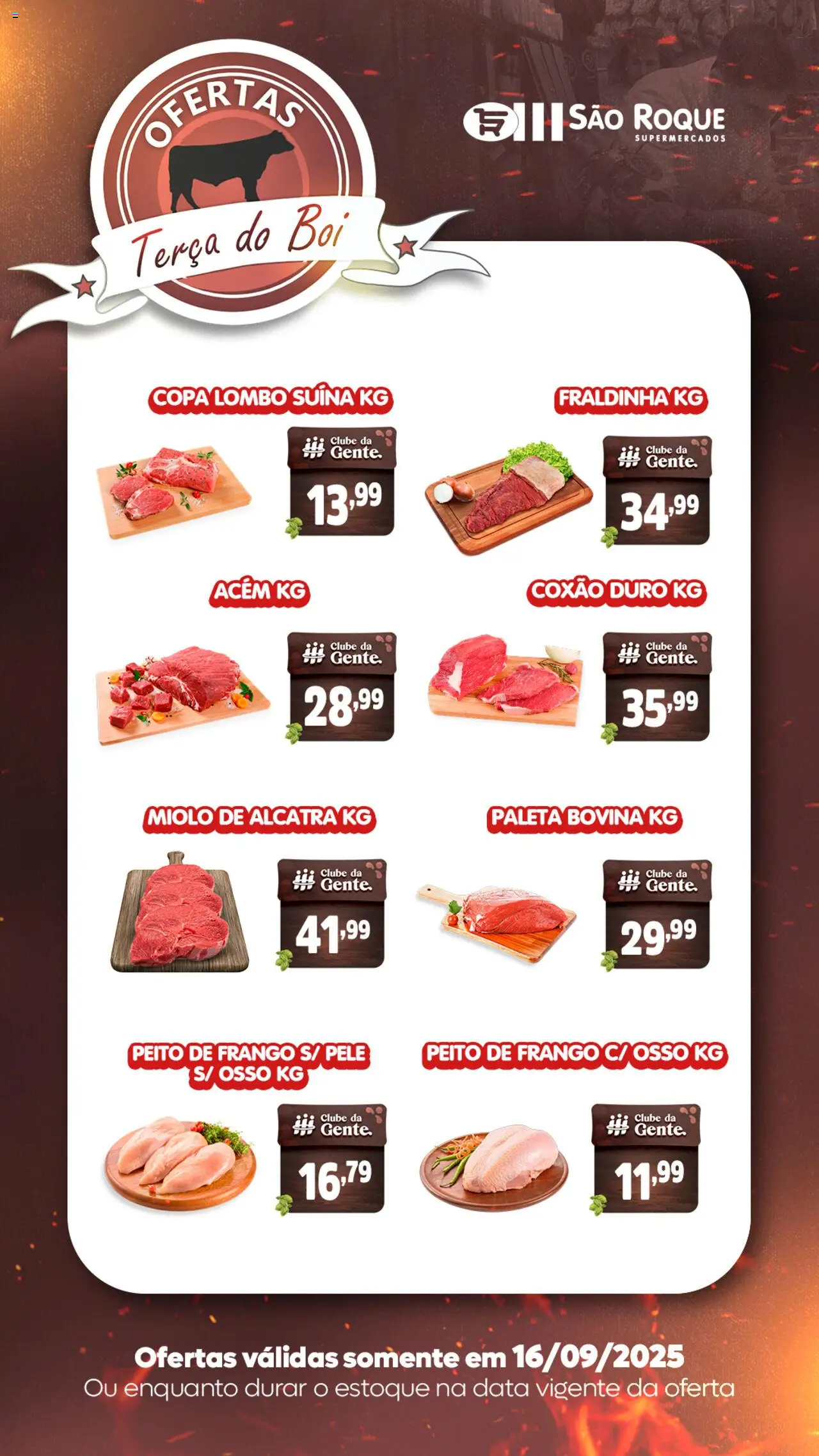 São Roque Supermercados folheto "Ofertas da semana" válido a partir de 16/09/2025 - número de página 1 - Copa, Frango, Peito de frango, Fraldinha, Alcatra, Lombo, Coxão duro, Acém
