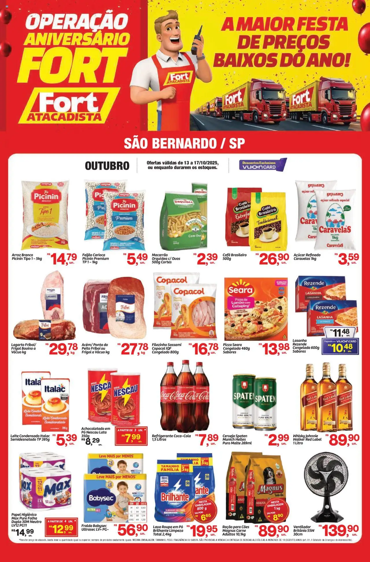 Fort Atacadista folheto "Ofertas da semana" válido a partir de 13/10/2025 - número de página 1 - Ventilador, Macarrão, Bebidas, Arroz, Carne, Alimentos, Cará, Fragrância