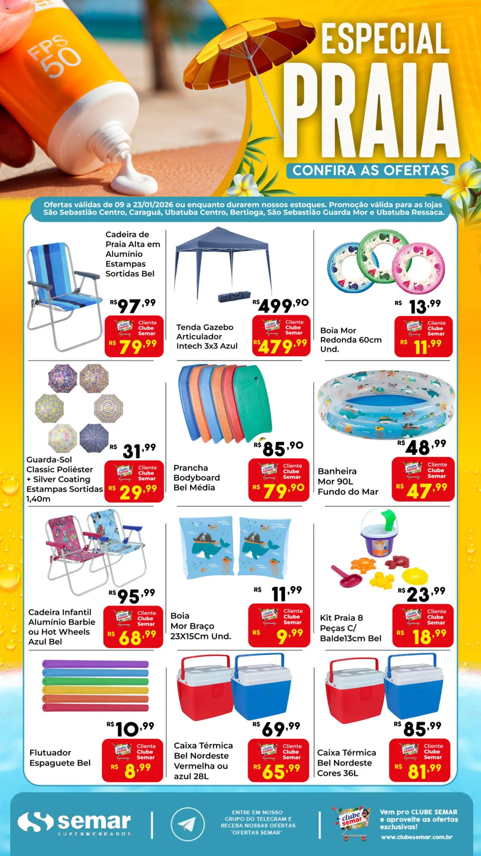 Pré-Visualização do folheto "Ofertas Especial Praia" da loja Semar Supermercado válido a partir de 09/01/2026
