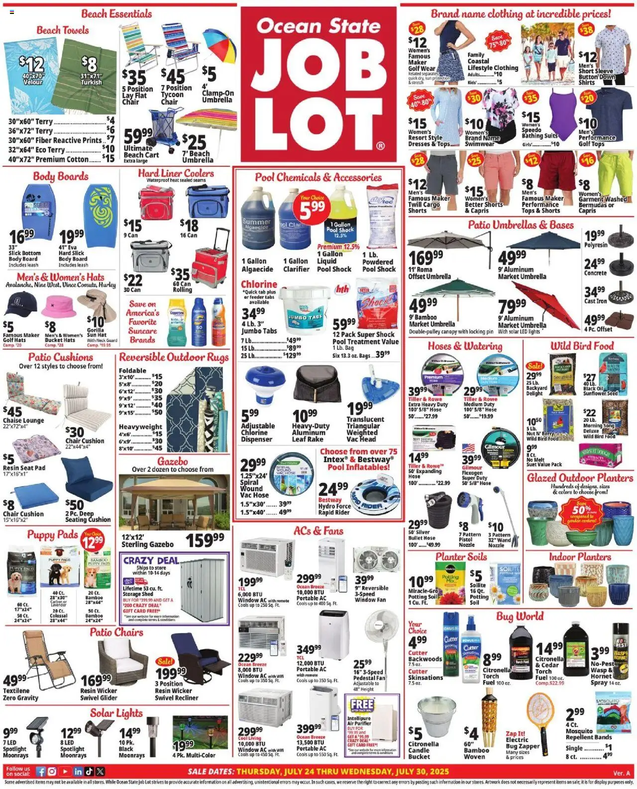 Ocean State Job Lot Weekly Ad from 07/24/2025 - Flyer - Page number 1 - Chair, Tiller, Recliner, Dough, Bag, Cutter, Iron, Air purifier