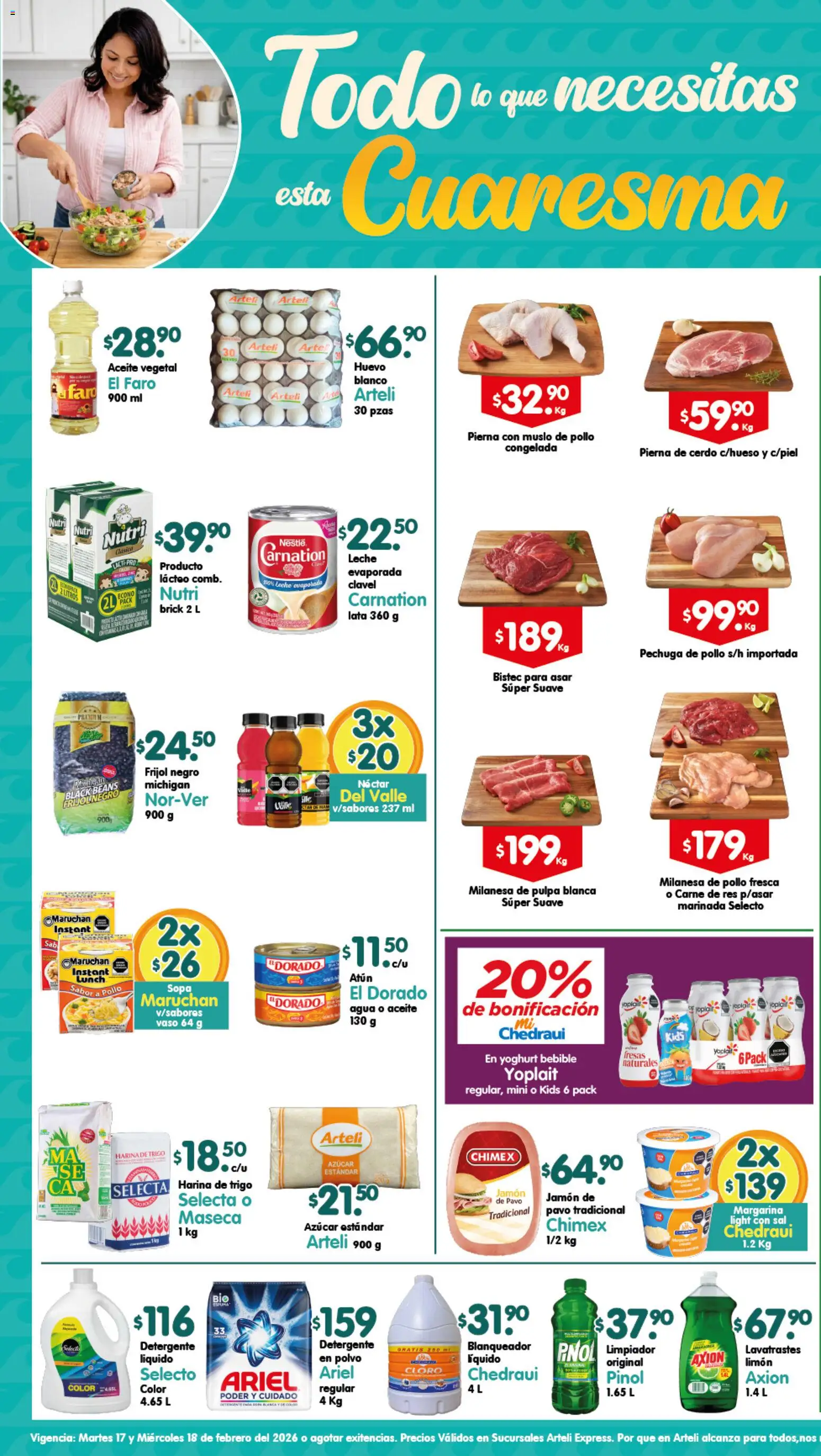 Vista previa las ofertas de la tienda Arteli - Folleto Express desde el 17/02/2026 - Fresas, Azúcar, Leche, Harina, Bistec, Sopa, Milanesa, Pierna de cerdo