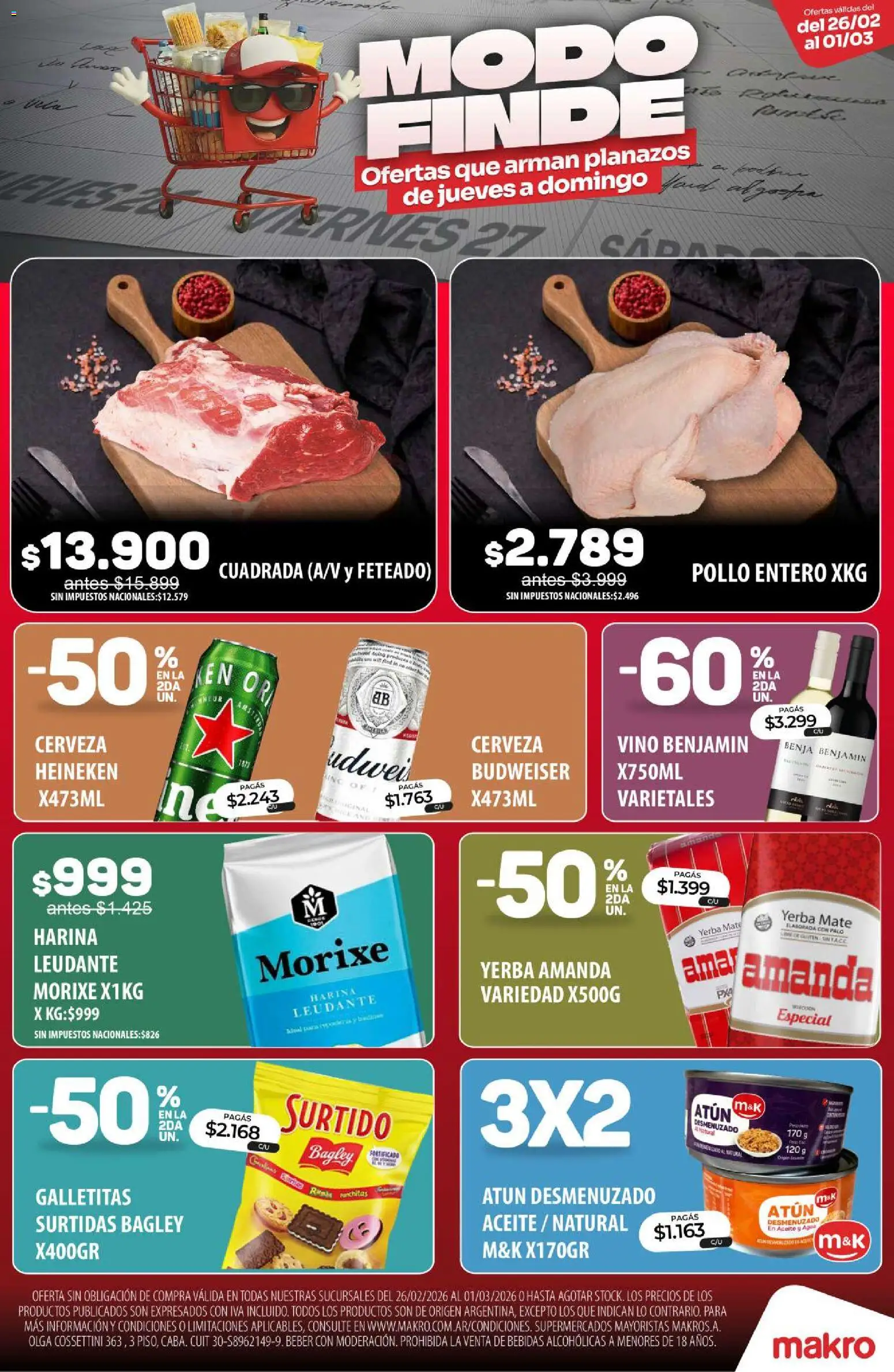 Vista previa del folleto de la tienda Makro válido desde el 26/02/2026 - Agua, Cerveza, Bebidas, Vino, Galletitas, Aceite, Harina, Pollo entero