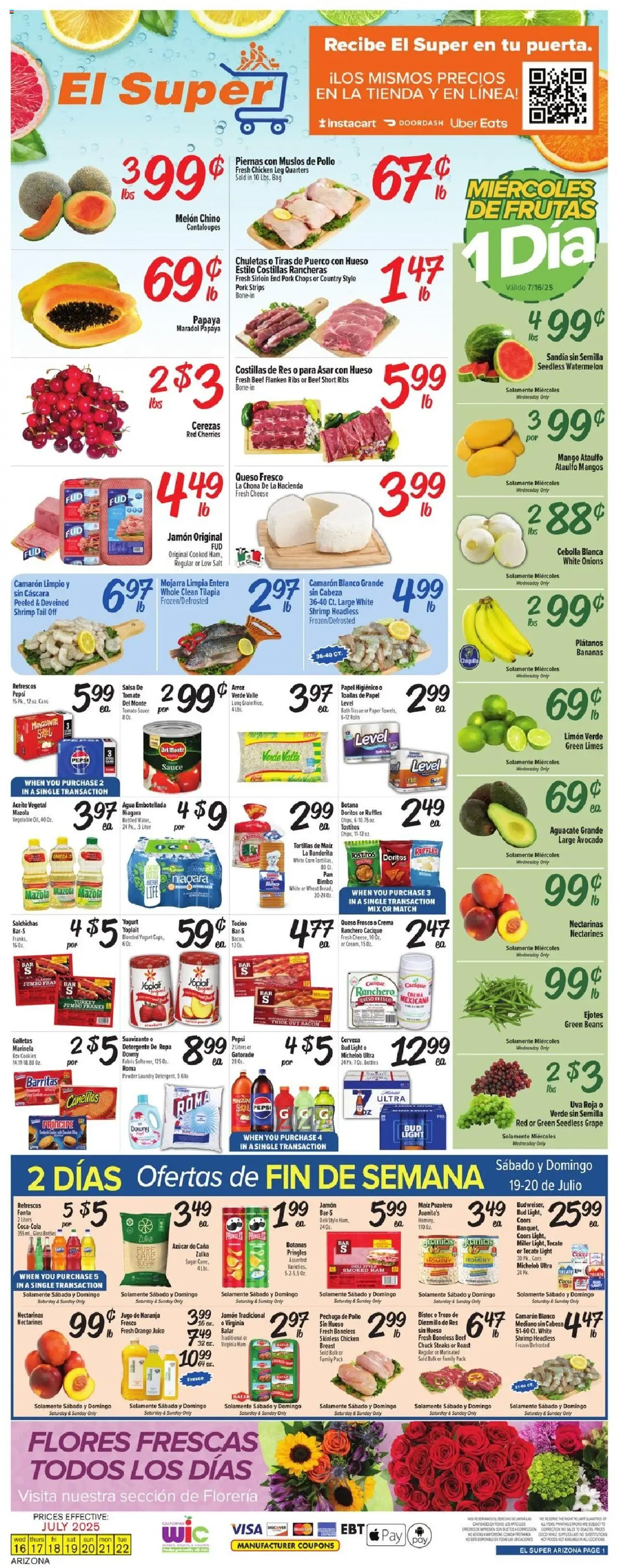 El Super Weekly Ad - AK from 07/16/2025 - Flyer - Page number 1 - Orange juice, Chicken, Cheese, Juice, Pork, Tomato, Bag, Fanta