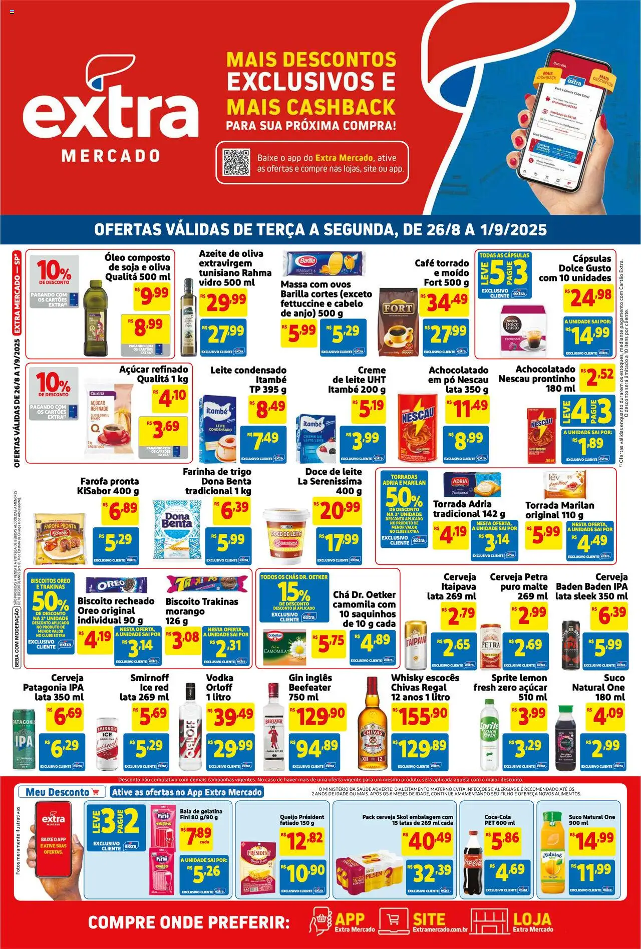 Extra folheto "Ofertas de Mercado" válido a partir de 26/08/2025 - número de página 1 - Whisky, Ovos, Vodka, Queijo, Soja, Chá, Suco natural, Cápsulas