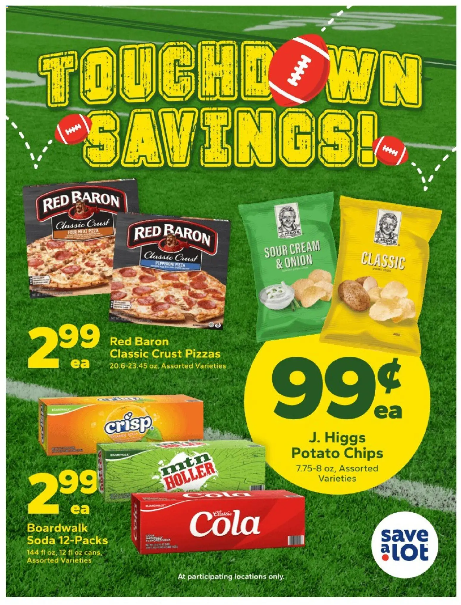 Ad Preview of Save a Lot Special Promotion from 02/04/2026 - Pizza, Chips, Meat, Onion, Cream, Sour cream, Potato chips