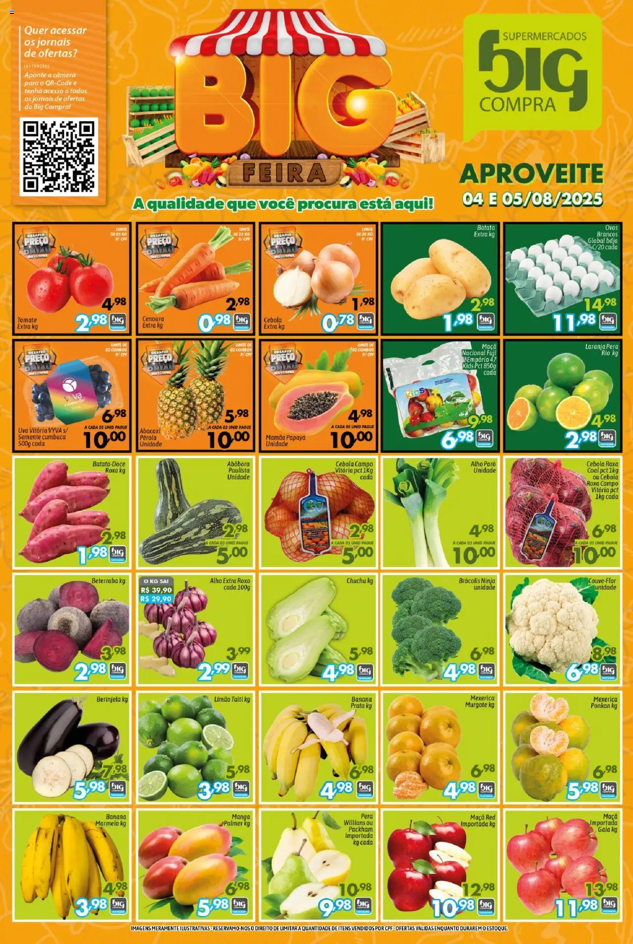 Big Compra folheto "Ofertas da semana" válido a partir de 04/08/2025 - número de página 1 - Uva, Ovos, Abacaxi, Batata, Berinjela, Mexerica, Alho, Cebola roxa