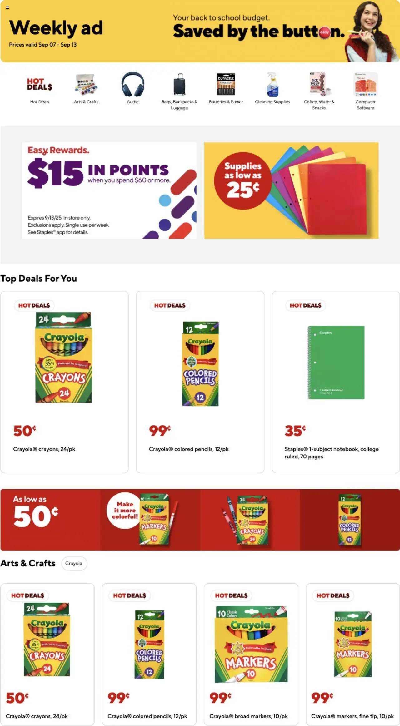 Staples Weekly Ad from 09/07/2025 - Flyer - Page number 1