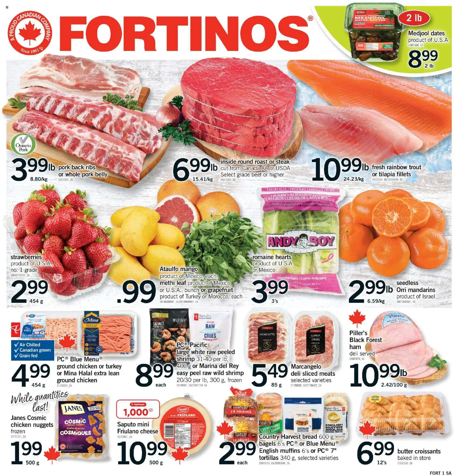 Preview of leaflet Brampton from shop Fortinos is valid from Feb 19, 2026 - Chicken, Turkey, Steak, Strawberries, Butter, Tortillas, Pork, Roast