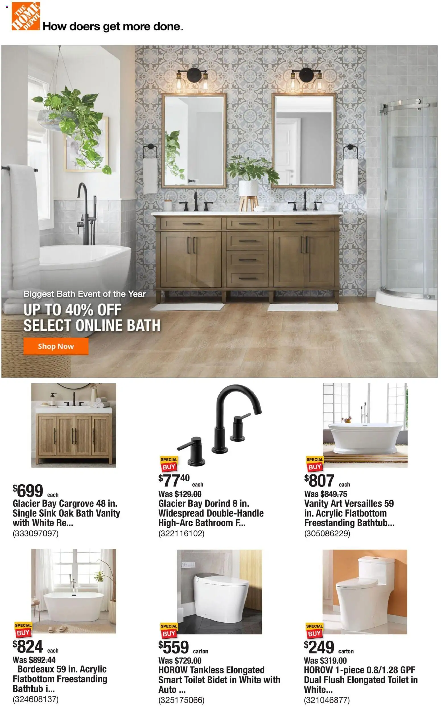 Ad Preview of Home Depot Weekly Ad from 01/22/2026 - Bath, Bathtub, Acrylic