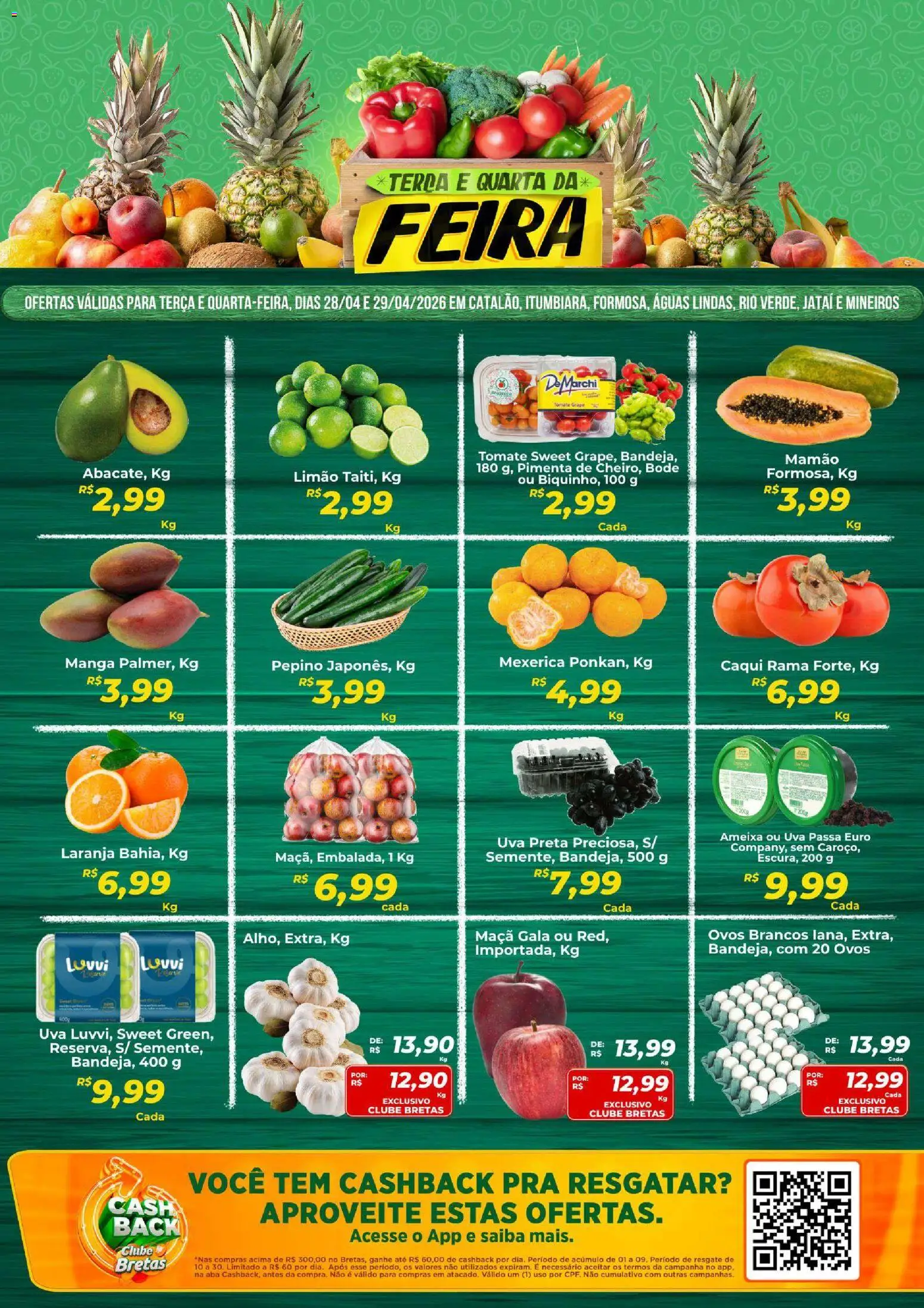 Pré-Visualização do folheto "Bretas ofertas Terça e Quarta da Feira" da loja Bretas válido a partir de 28/04/2026 - Manga, Uva, Ameixa, Caqui, Tomate, Pimenta, Mexerica, Mamão