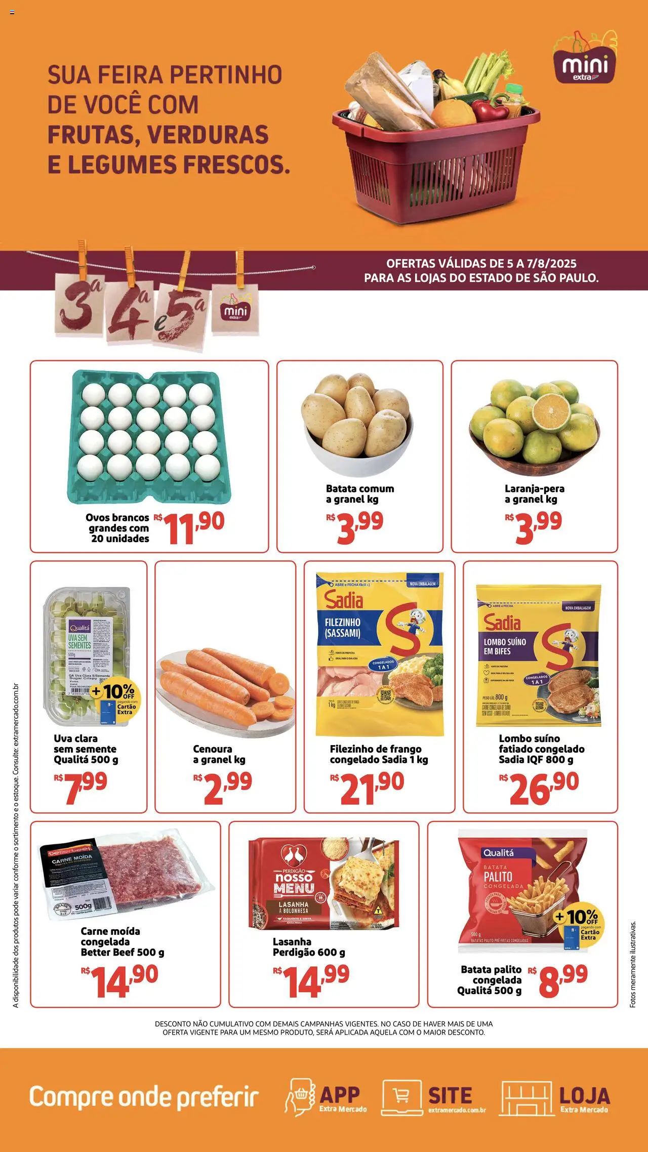 Mini Extra folheto "Ofertas Terça e Quinta" válido a partir de 05/08/2025 - número de página 1 - Lasanha, Uva, Batatas, Batata, Frango, Massa, Cenoura, Lombo