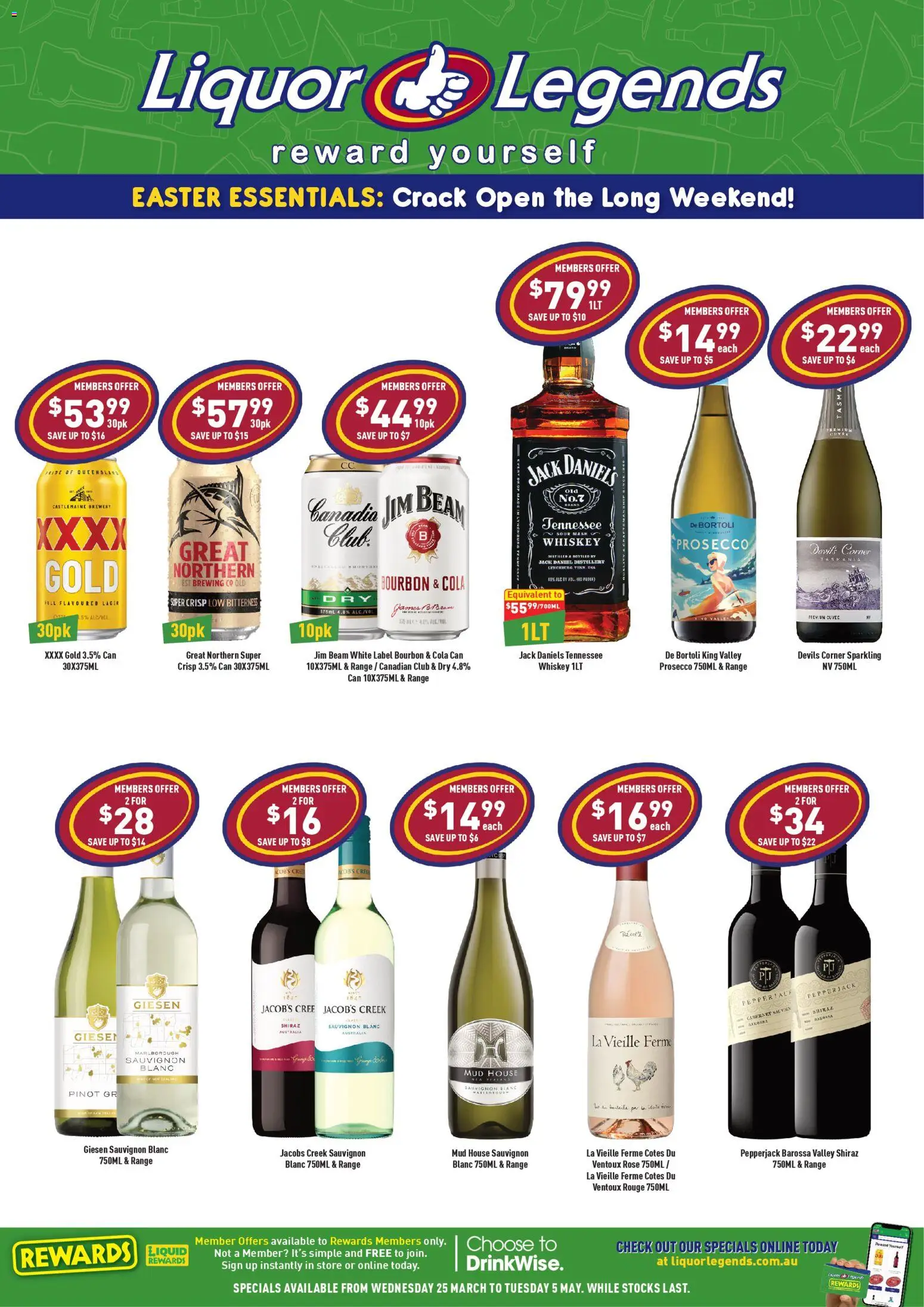 Preview of catalogue Liquor Legends catalogue Redbank from shop Liquor Legends valid 25/03/2026 - Jim Beam, Bourbon, Prosecco, Whiskey, Date, Jack Daniel’s