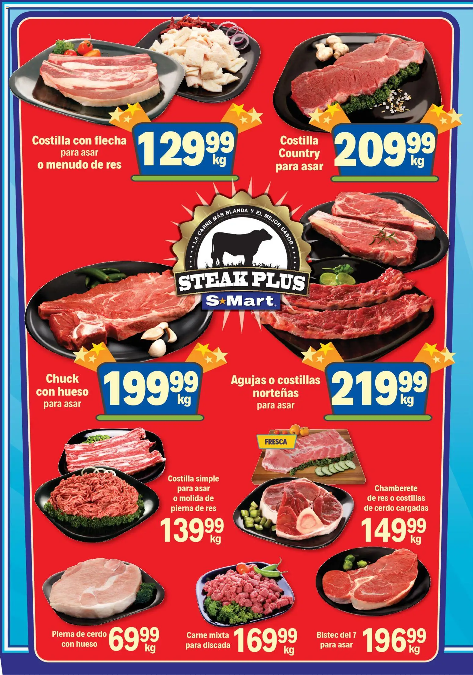 Vista previa las ofertas de la tienda S-Mart - Folleto Monterrey desde el 07/11/2025 - Carne, Cerdo, Bistec, Costillas de cerdo, Res, Pierna de cerdo, Steak