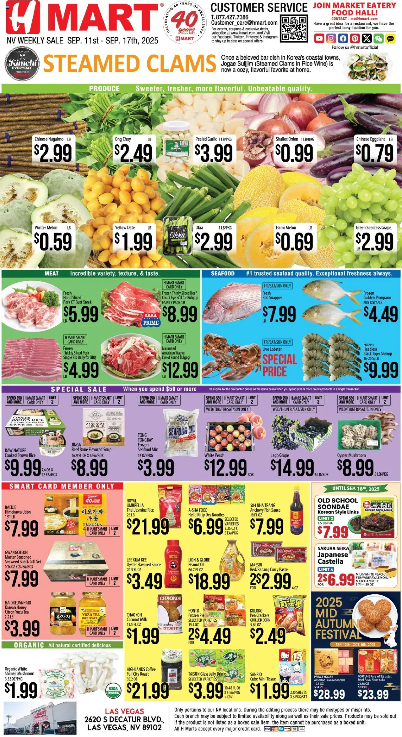 Hmart ENGLISH - Nevada from 09/11/2025 - Flyer - Page number 1 - Fish, Seafood, Noodles, Meat, Oil, Umbrella, Pork, Peanut oil