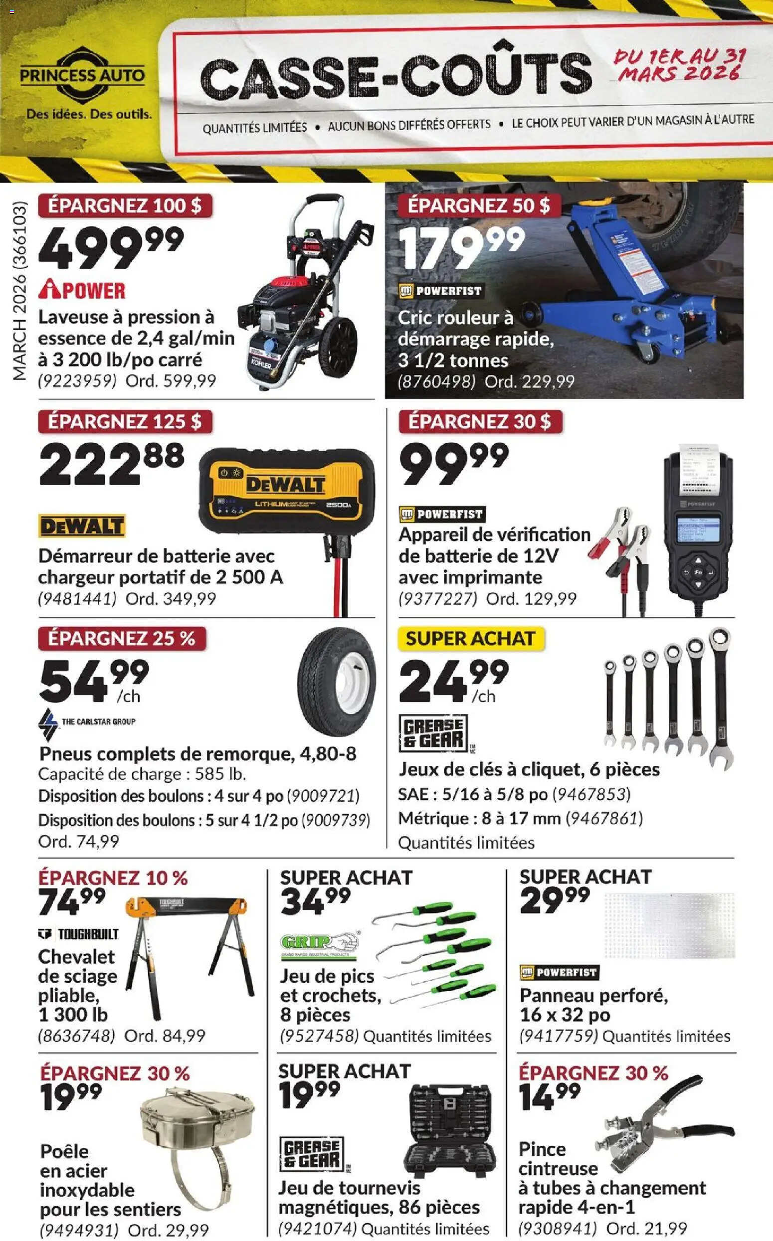 Preview of leaflet Princess Auto Circulaire - Casse-Coûts from shop Princess Auto is valid from Mar 01, 2026