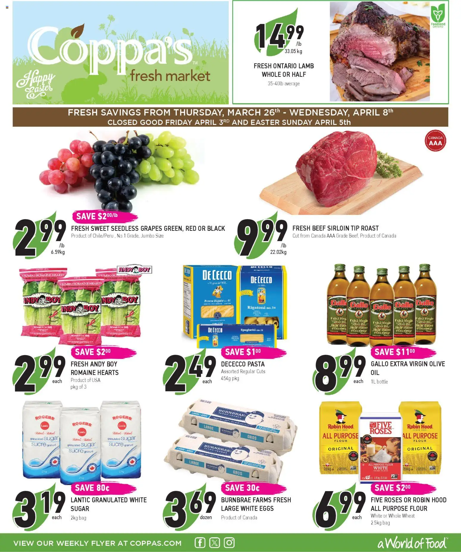 Preview of leaflet Coppas Fresh Market weekly flyer / circulaire from shop Coppas Fresh Market is valid from Mar 26, 2026 - Sucre, Huile, Sucre granulé, Huile d'olive extra vierge, Huile d'olive
