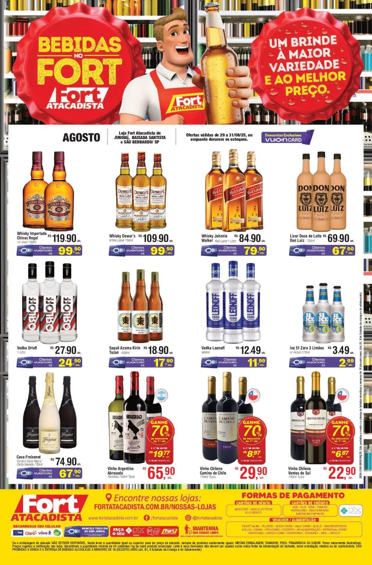 Fort Atacadista folheto "Ofertas Bebidas" válido a partir de 29/08/2025 - número de página 1 - Celular, Saquê, Vinho, Doce de leite, Bebidas, Leite, Fragrância, Faca