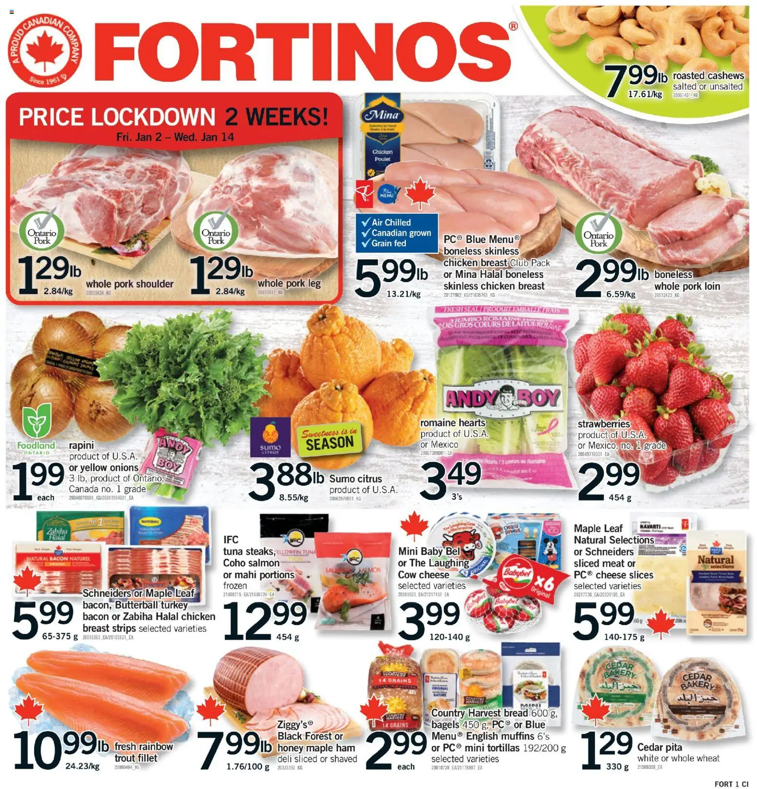 Preview of leaflet Stoney Creek from shop Fortinos is valid from Jan 01, 2026 - Bakery, Salmon, Bacon, Ham, Trout, Grains, Pork shoulder, Sweetness