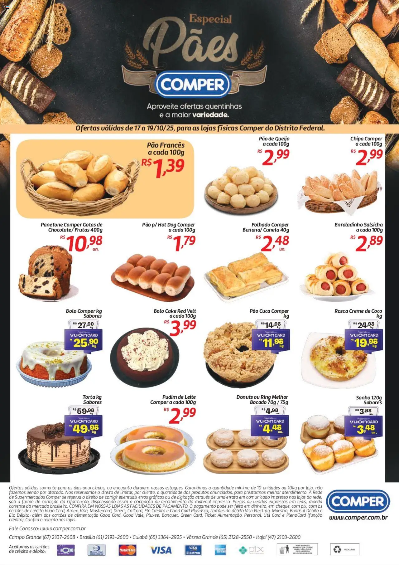 Comper folheto "Ofertas Especial Pães" válido a partir de 17/10/2025 - número de página 1 - Coco, Sonho, Pão de queijo, Pão, Canela, Panetone, Creme, Pão francês