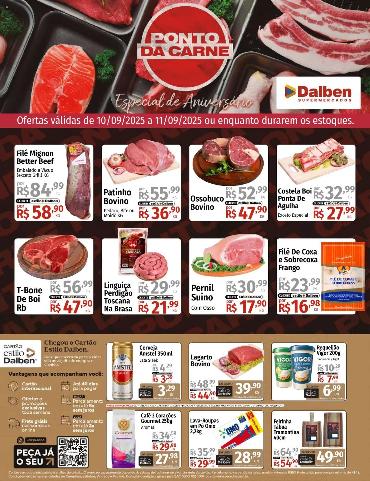 Supermercado Dalben folheto "Ofertas Ponto da Carne" válido a partir de 10/09/2025 - número de página 1 - Cerveja, Bebidas, Carne, Frango, Requeijão, Grill, Pernil, Tábua