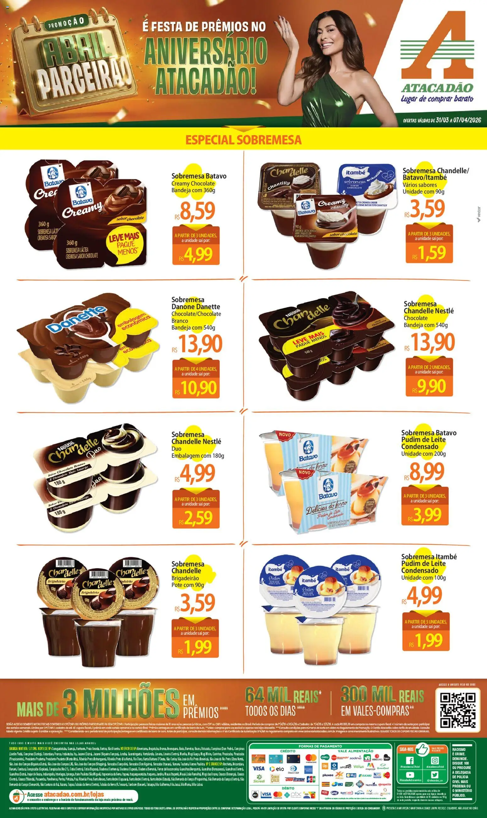 Pré-Visualização do folheto "Atacadão ofertas - SP" da loja Atacadão válido a partir de 01/04/2026 - Chocolate, Pudim, Sobremesa, Chantilly, Leite, Forno, Pó, Chocolate branco