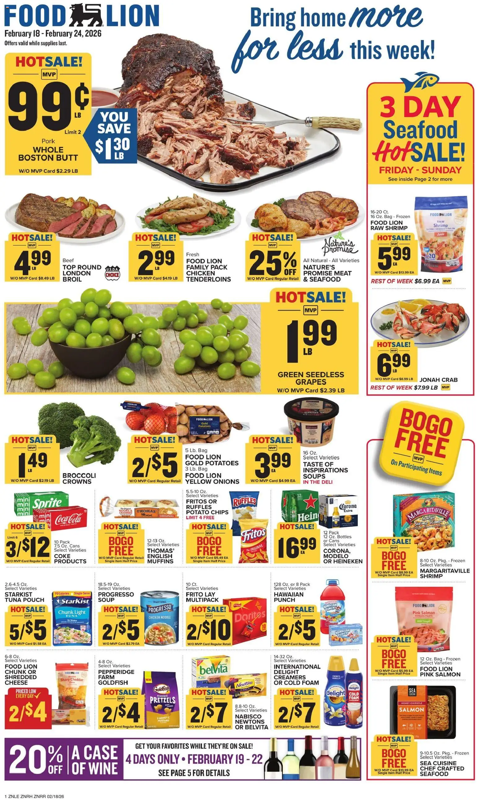 Ad Preview of Food Lion Weekly Ad from 02/18/2026 - Broccoli, Cheese, Potatoes, Salmon, Meat, Beef, Bag, Chicken