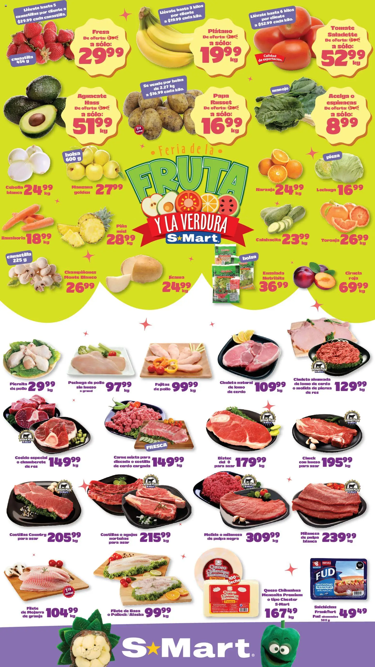 Vista previa las ofertas de la tienda S-Mart - S-Mart folleto Monterrey desde el 07/04/2026 - Fresa, Manzana, Ensalada, Bolsa, Queso, Milanesa, Champiñones, Steak