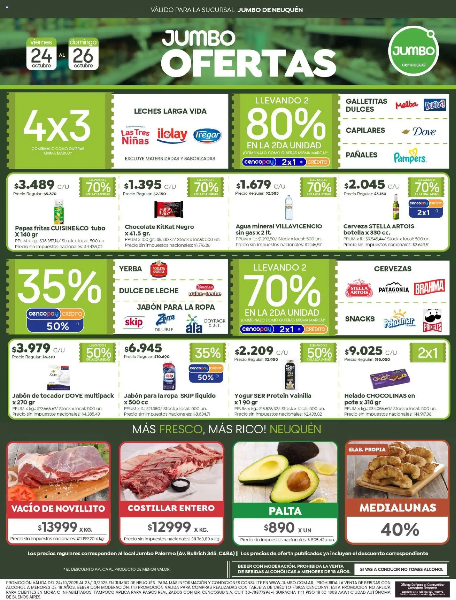 Jumbo Ofertas | Neuquén del 24/10/2025 >> Catálogo - Ropa, Chocolate, Dulce de leche, Papas fritas, Galletitas, Leche, Pañales, Jabón