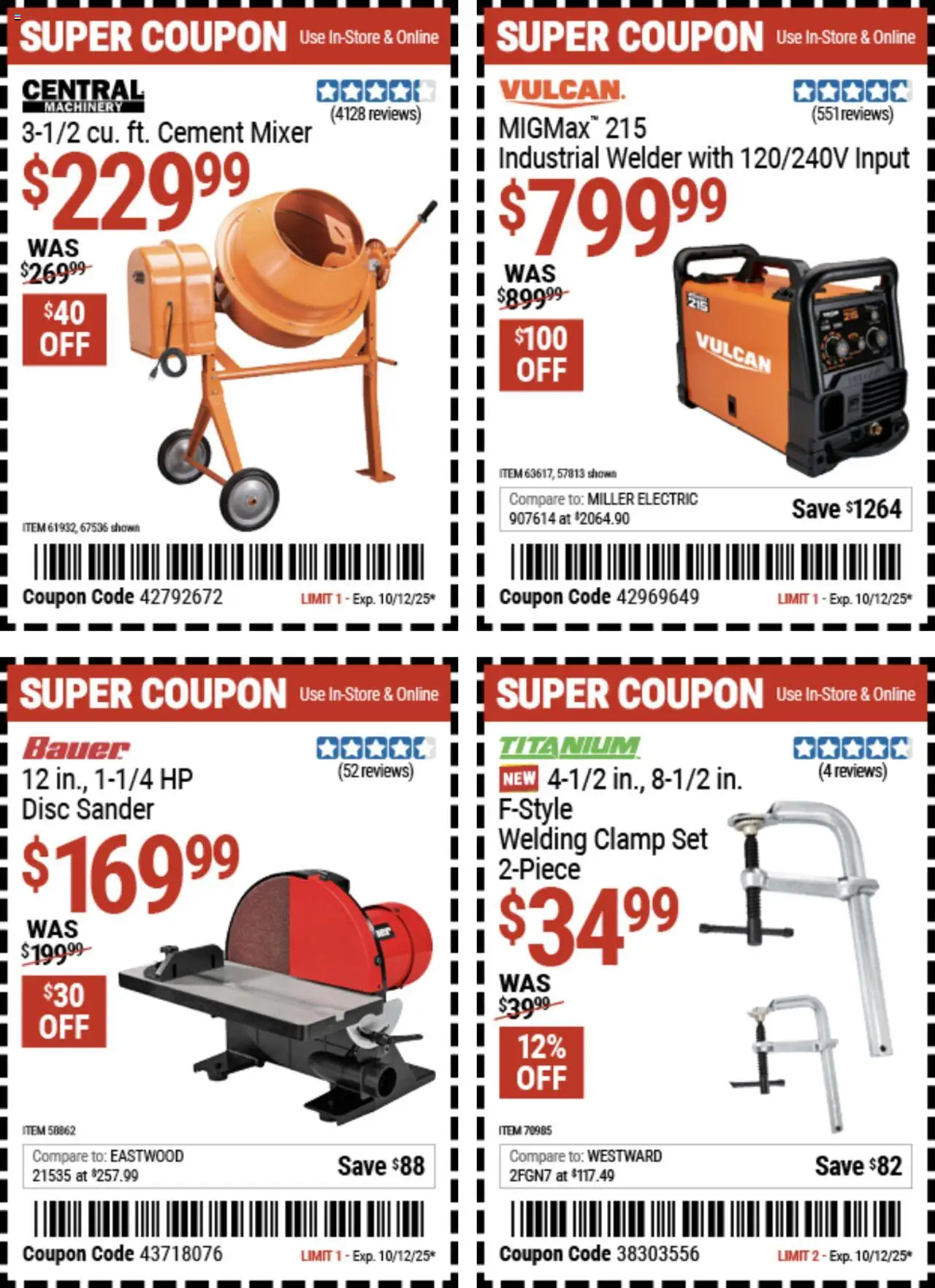 Ad Preview of Harbor Freight Coupon Deals from 09/29/2025 - Sander, Clamp, Mixer, Cement