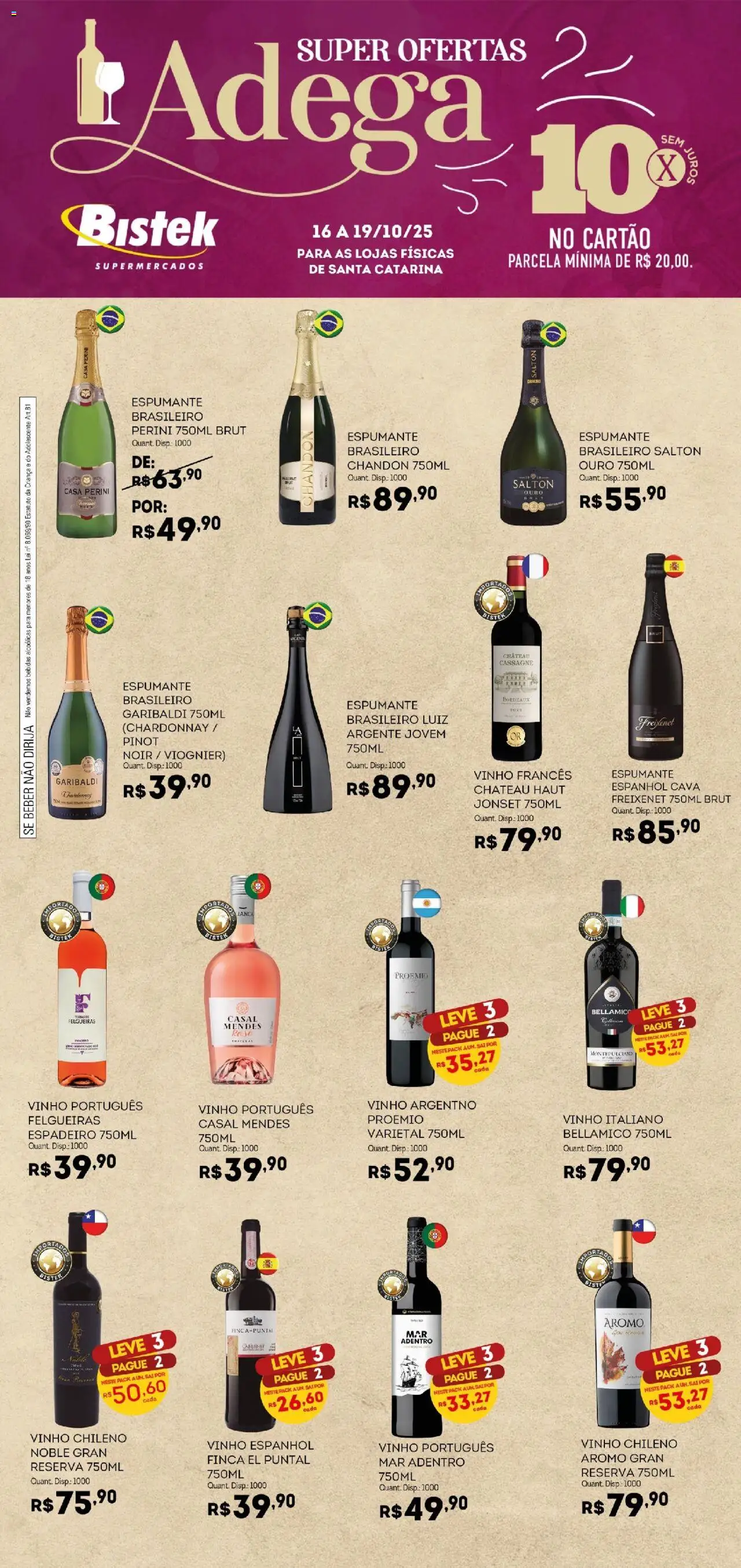Bistek Supermercados folheto "Ofertas Adega" válido a partir de 16/10/2025 - número de página 1