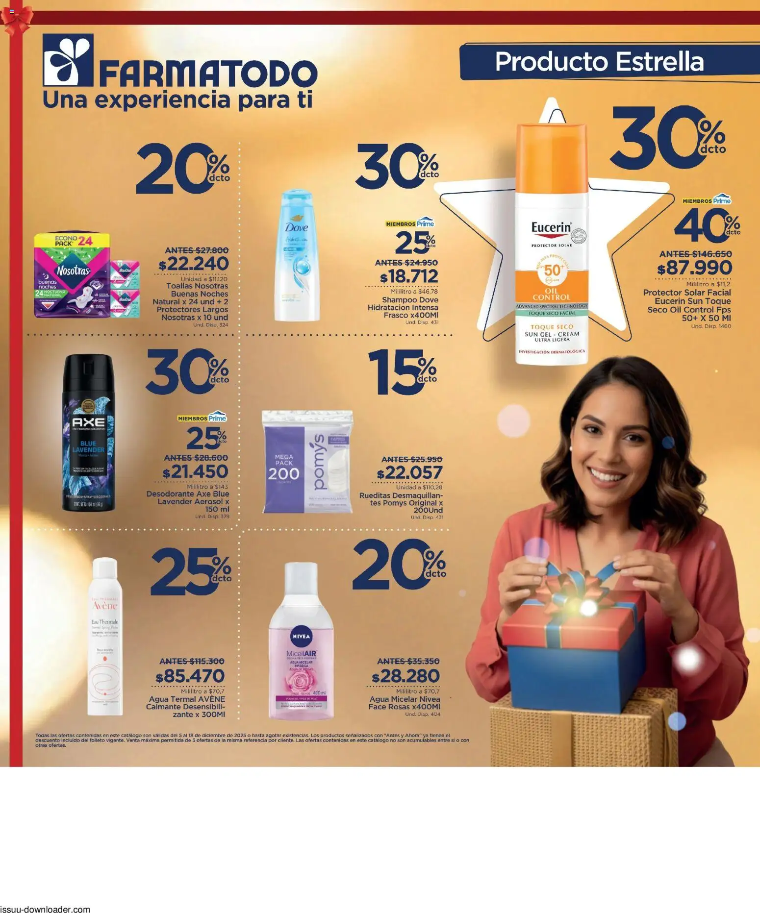  Vista previa del prospecto Catálogo FarmaTodo del almacen FarmaTodo válida del 05/12/2025 al 18/12/2025 - Agua, Shampoo, Protector solar, Desodorante, Agua micelar, Protectores, Frasco, Toallas