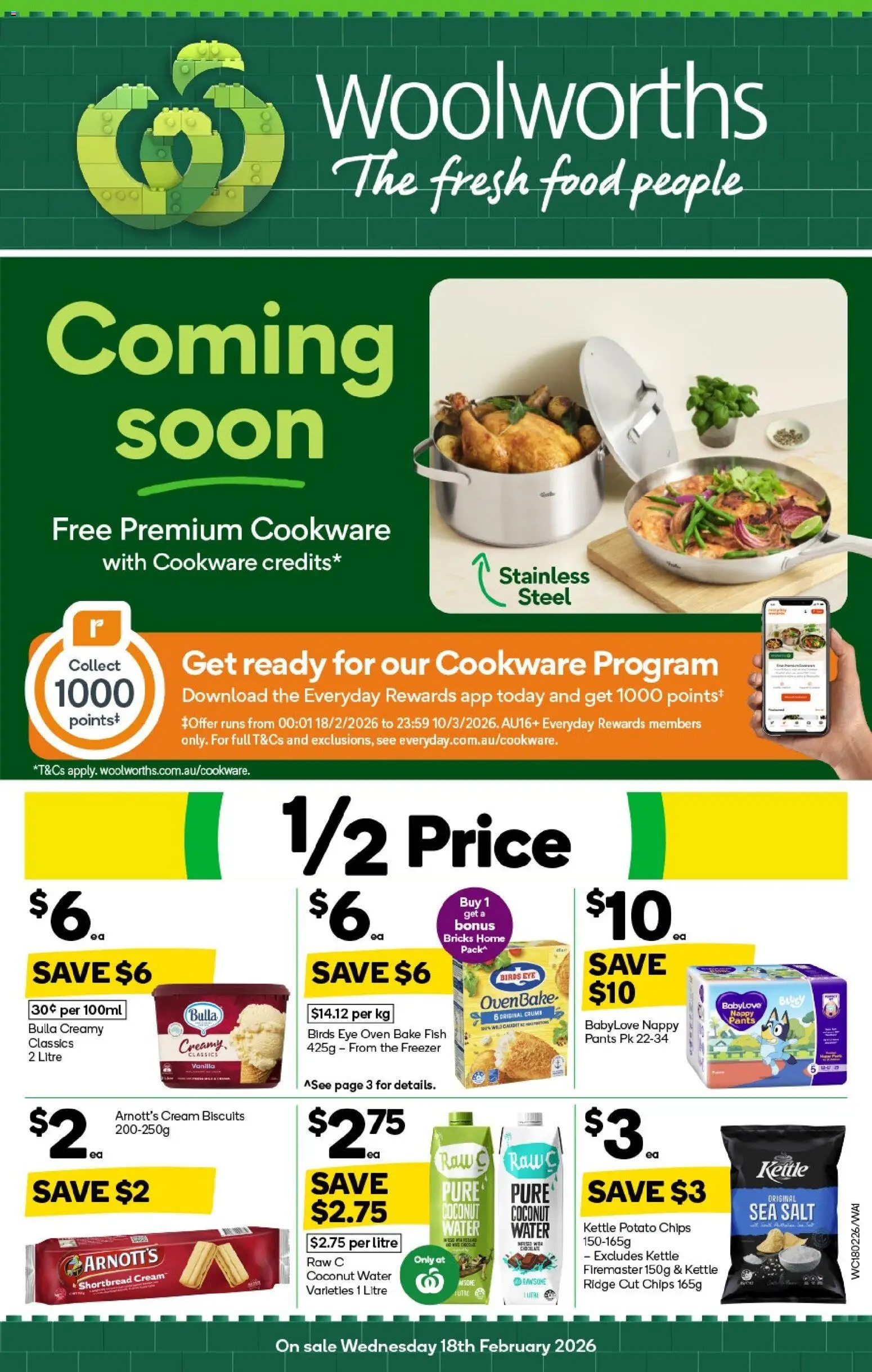 Preview of catalogue Weekly Specials Catalogue Port Hedland from shop Woolworths valid 18/02/2026 - Food, Fish, Cookware, Chips, Water, Coconut, Freezer, Kettle