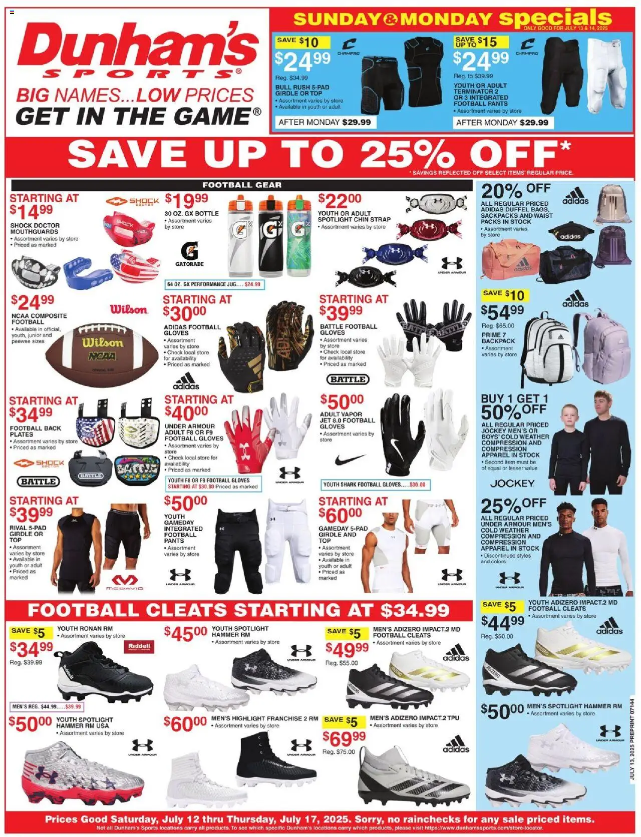 Dunham's Sports Weekly Ad from 07/12/2025 - Flyer - Page number 1 - Hammer, Pants, Backpack, Gloves, Shock