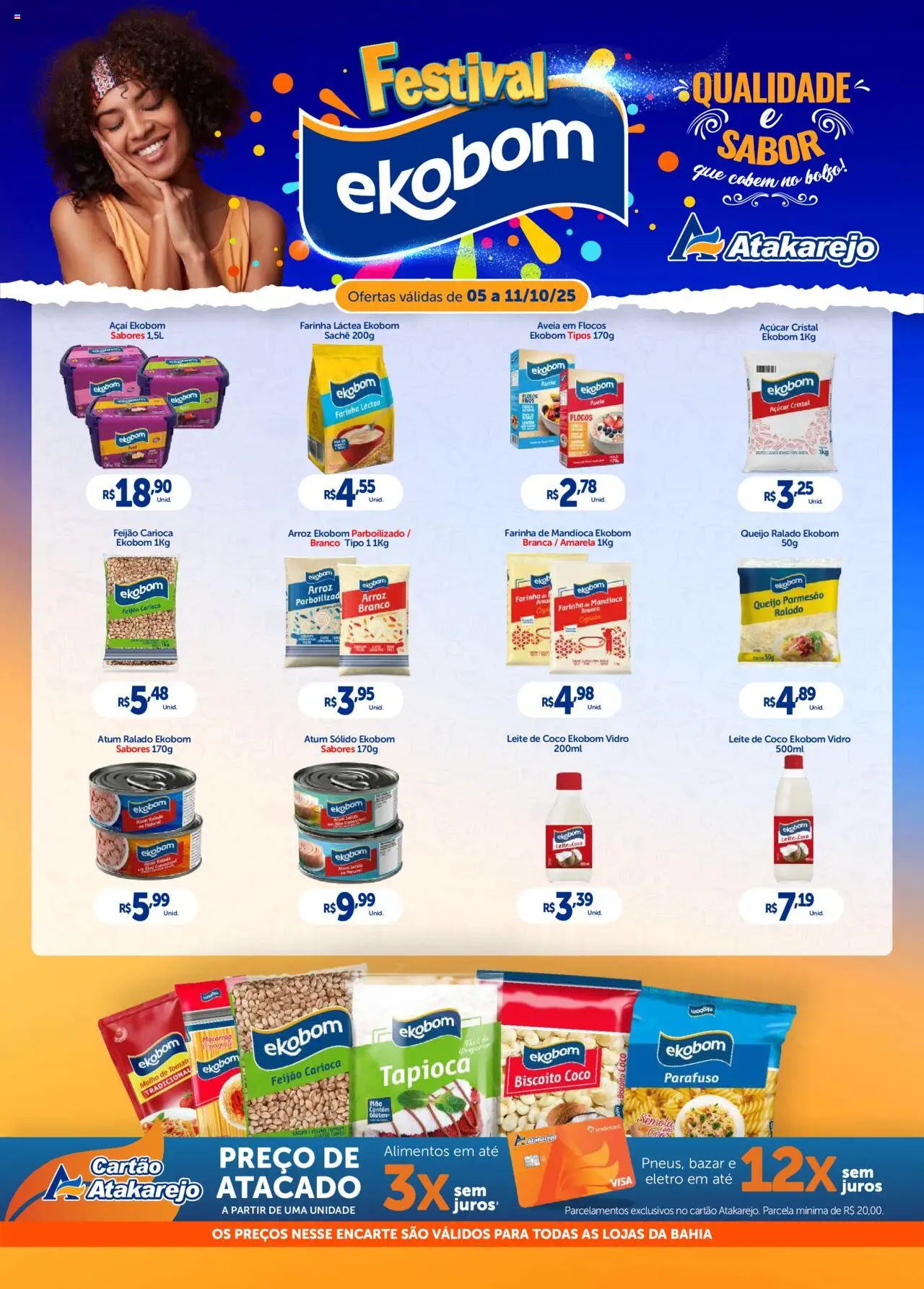 Atakarejo folheto "Encarte Ekobom" válido a partir de 01/10/2025 - número de página 1 - Leite, Tomate, Açúcar, Alimentos, Molho de tomate, Farinha, Queijo parmesão, Flocos