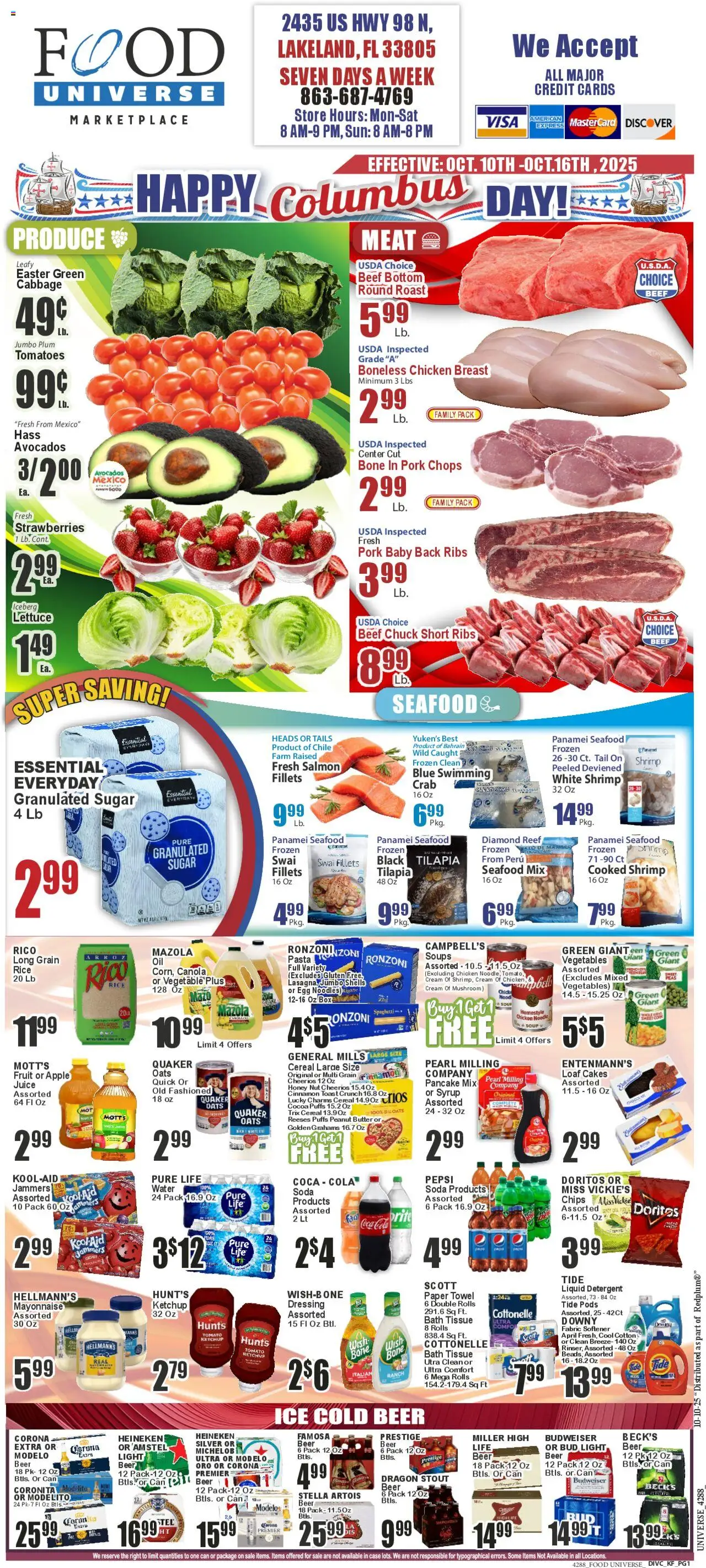 Ad Preview of Food Universe Weekly Ad from 10/10/2025 - Cocoa, Meat, Pepsi, Hoe, Lettuce, Peanut butter, Ketchup, Beef chuck