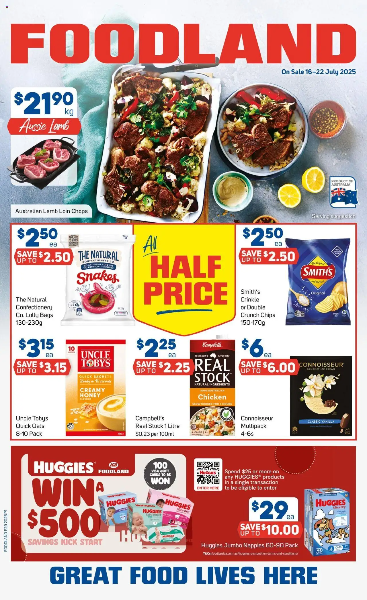 Foodland catalogue valid from 16/07/2025 - page 1 - Confectionery, Honey, Chicken, Nappies, Sachets, Ice cream, Ice, Vanilla